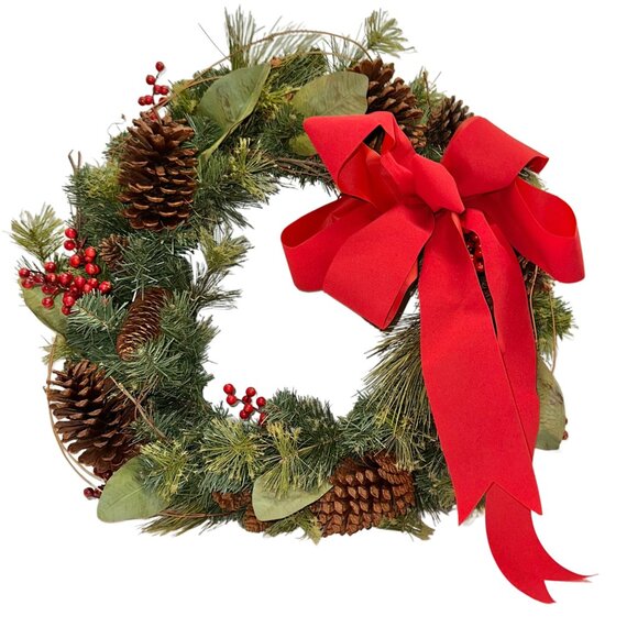 Vintage Christmas Wreath with Pine Cones and Holly Berries
